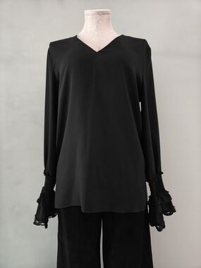 Saks Fifth Black Blouse Long Sleeve Ruffle Cuffs Whimsigoth Witchy Halloween